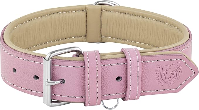 Riparo Pink Dog Collar, Dog Collar for Large Dogs, Leather Dog Collar (XL: 1.75" Wide for 21”-25” Neck, Pink)
