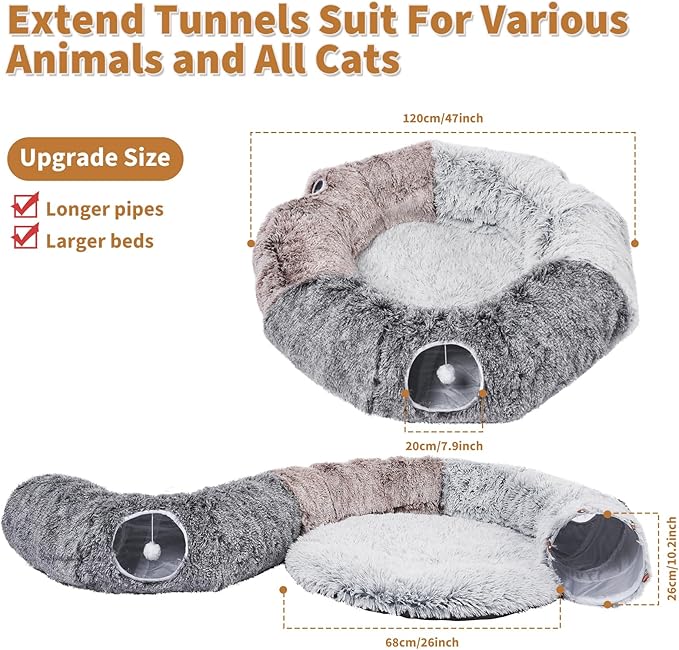 Odoland Large Cat Tunnel and Fluffy Bed - Indoor Detachable Cave With 20 Toys, Donut Tunnel and Variety Kitten Toy Set for Chewing and Playing