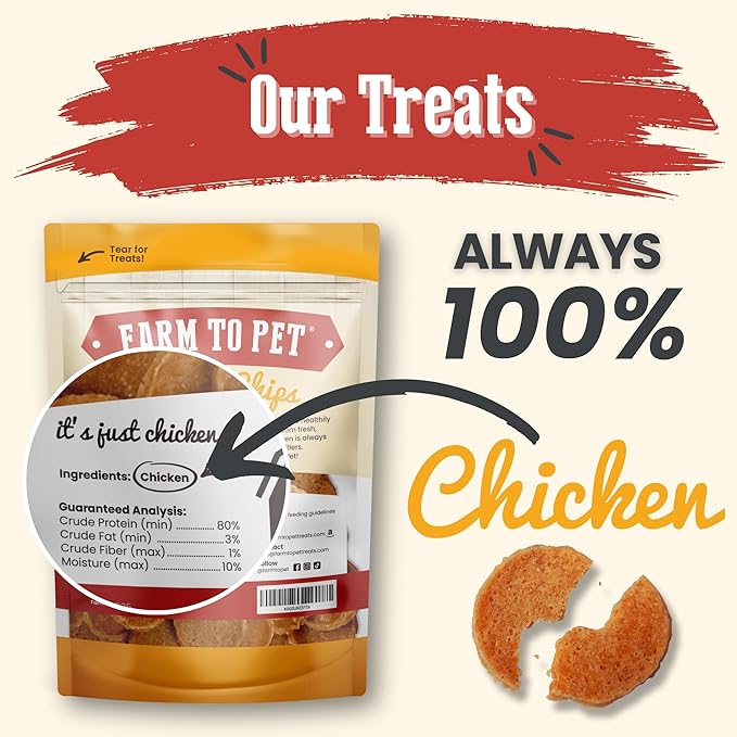 Farm To Pet - Dog Training Treats - Chicken Chips, Single Ingredient - 4 oz, Lean, All Natural, Healthy Dog Treats for Small, Medium, Large Breeds, & Puppies, Made in USA
