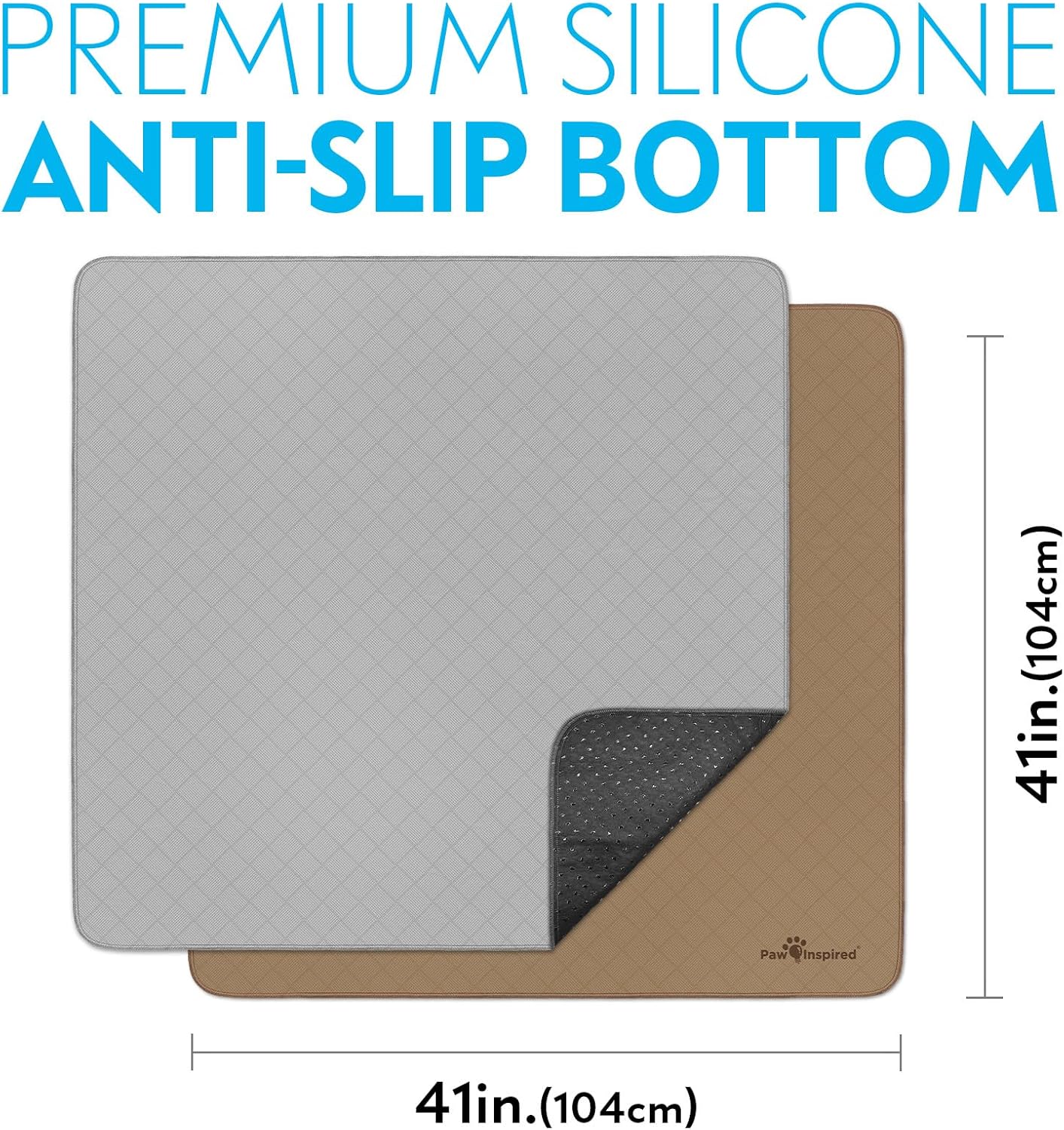 Paw Inspired Washable Pee Pads for Dogs (2 Pack), Leakproof, Non-Slip Reusable Puppy Pads for Potty Training, Whelping, Waterproof Mat (41x41 Inch, Pack of 2)