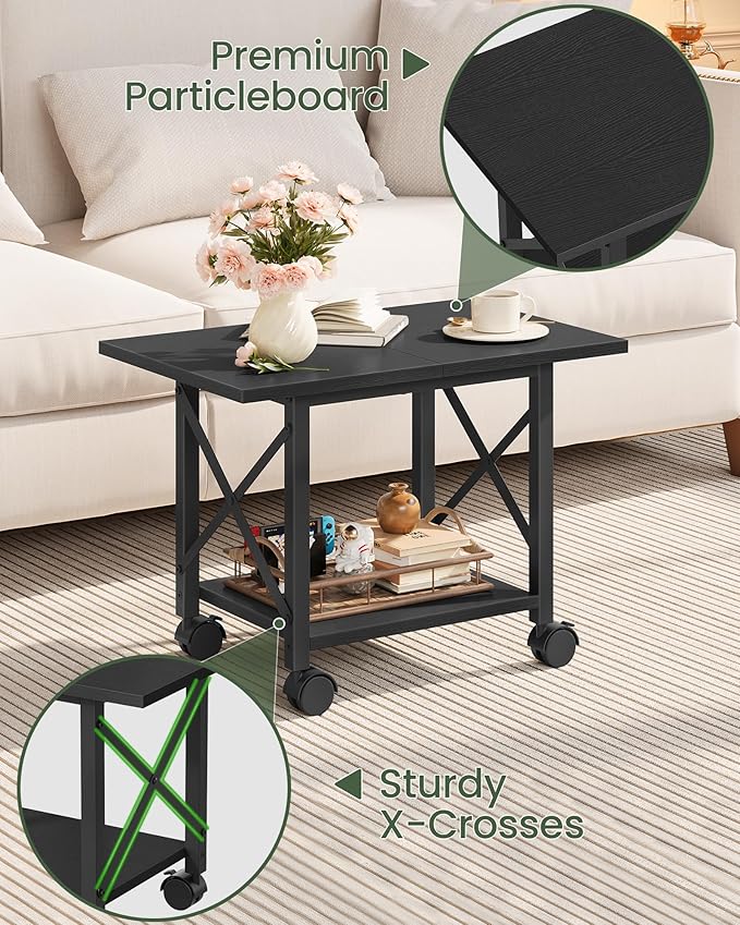 23.6" Under Desk Printer Stand, 2-Tier Printer Table with Wheels Adjustable Feet for Home Office, Study, Living Room, Black TPS01BB