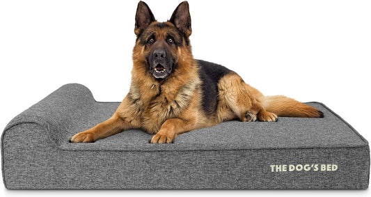 The Dog’s Bed Orthopedic Headrest Dog Bed XL Linen Grey 46x28, Memory Foam, Pain Relief for Arthritis, Hip & Elbow Dysplasia, Post Surgery, Lameness, Veterinary Approved, Waterproof Washable Cover