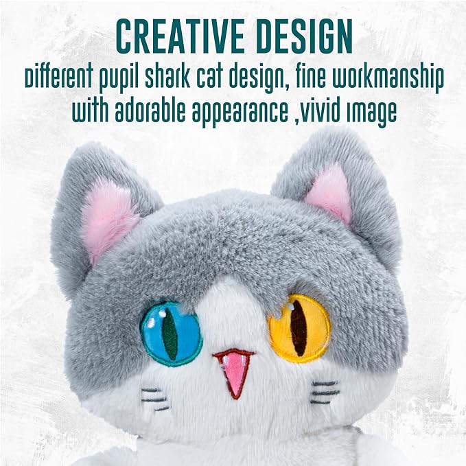 OOPSHANA Long Cat Plush Toy Cute Plushie Hugging Plush Pillow Shark Cat Stuffed Animal for Girls and Boys Grey 19.7"