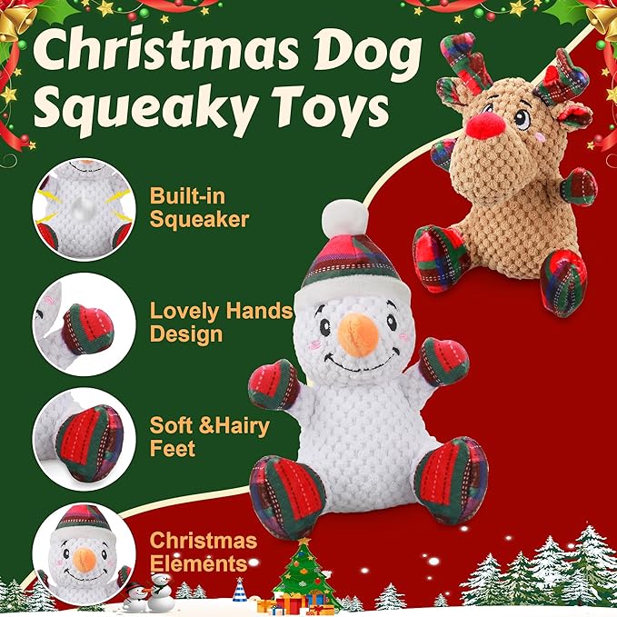 Squeaky Dog Toys, 2 Pack Dog Chew Toys with Crinkle Paper for Puppy, Small, Medium, Large Dogs, Interactive Pet Holiday Toys for Training and Reducing Boredom