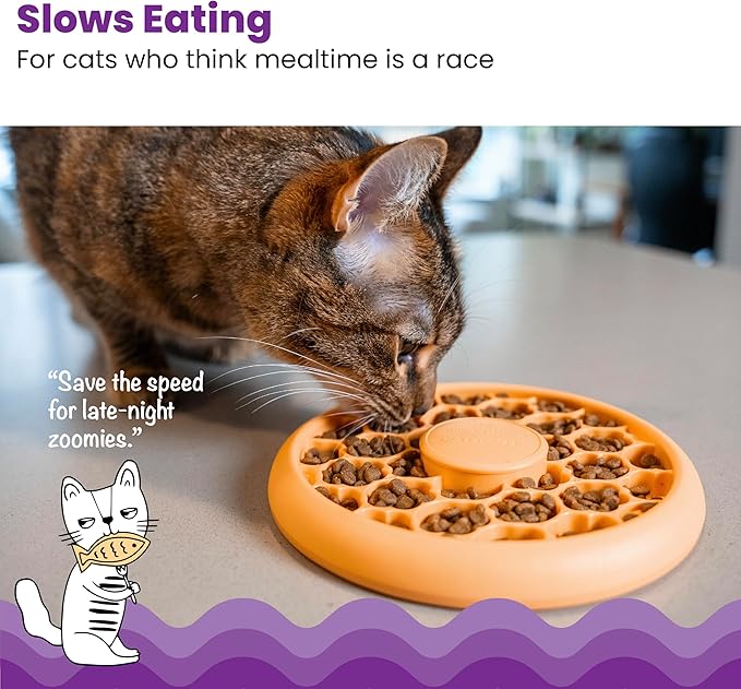 Catstages Cat Slow Feeder Bowl for Indoor Cats, Stimulating Treat Puzzle Toy, Dry or Wet Food, 1/2 Cup Capacity, One Size, Orange