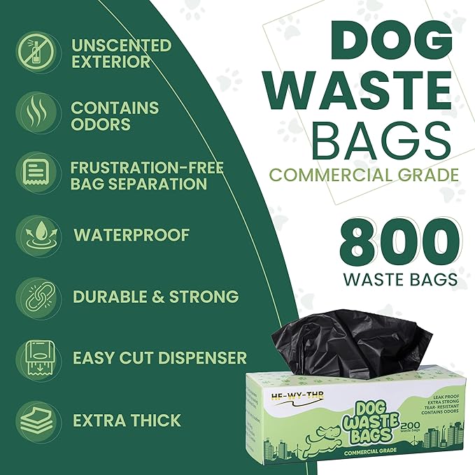 Large, Strong, Leak-proof Dog Waste Bags - 800 Count, 15 Pound Capacity, Opaque, Black Color, Ideal for Indoors and Outdoors