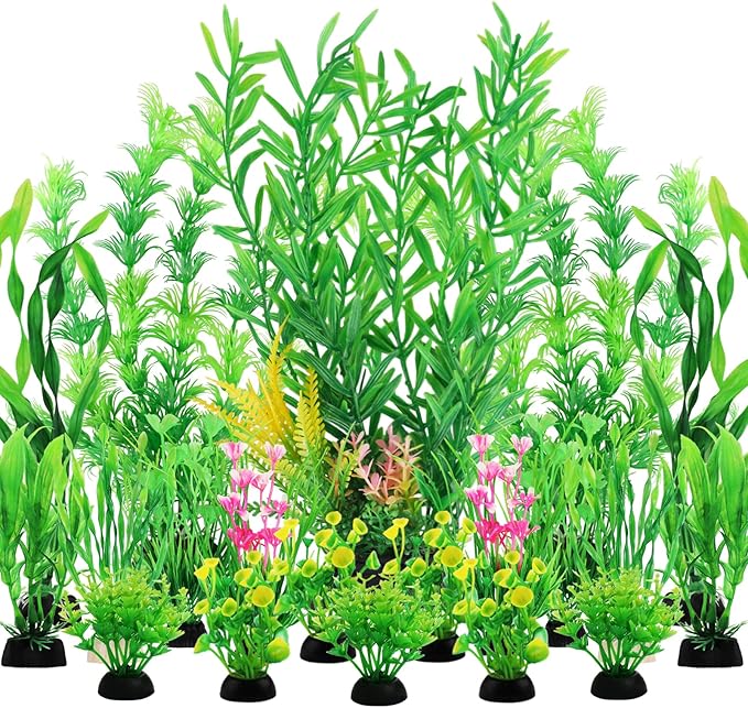 Fish Tank Plants, 20pcs Aquarium Decor Green Plants Artificial Aquarium Decorations Plant, Fish Tank Accessories for Household and Office Aquarium Simulation, Small to Large