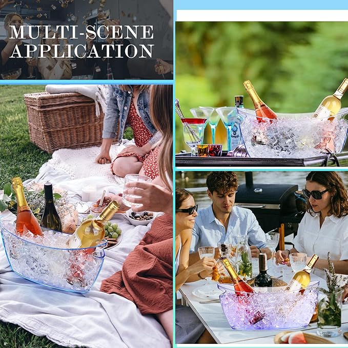 Ice Buckets for Parties, 2 PCS Acrylic Champagne Beverage with 2 Ice Bucket Scoop, Drinks Buckets Tub for Cocktail Bar, Long and Narrow 5.5 Liter Bucket for Chrismas Party(5.5L) (Light Blue)