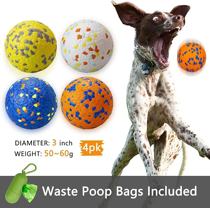 4 Pack Super Bouncy Dog Balls, Fun Indestructible Tennis Balls for Aggressive Chewers, Durable Floating Fetch Toys for Medium and Large Dogs with Lifetime Replacemnet