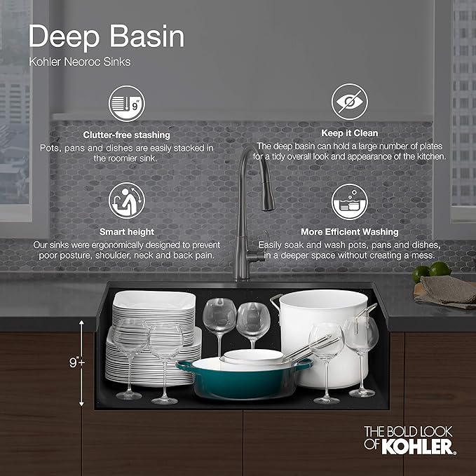 KOHLER K-25788-CM8 Cairn Sink, 36 in, Matte Black Plum