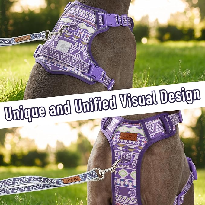 Adjustable Extra Large Dog Vest Harness No-Pull Easy Walking, Cute Pet Harness with Tribal Pattern Breathable Oxford Material 2 Leash Clips and 3 Buckles, German Shepherd, Rottweiler, XL Size