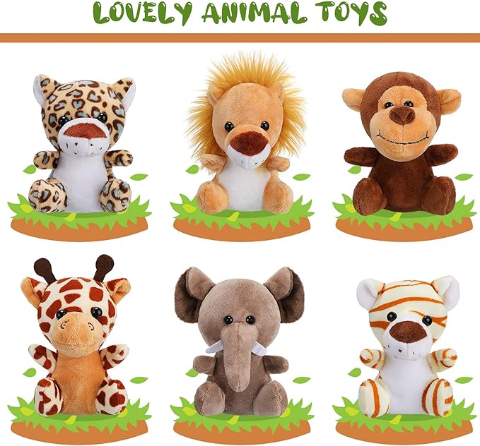 Sumind 12 Pieces Mini Stuffed Forest Animals Jungle Animal Plush Toys 4.8 Inch Cute Elephant Lion Giraffe Tiger Plush for Animal Themed Parties Achievement(Sitting)