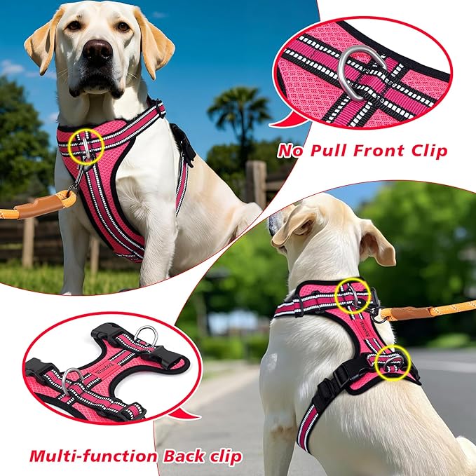 Wisedog Ajustable Mesh Breathable Dog Harness - Reflective Webbing, Lightweight No Pull Harness with 3 Fast-Release Buckles for Dogs Walking, Running and Outdoor Adventures, Pink M
