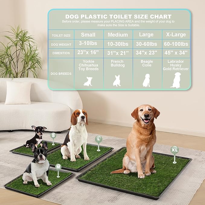 Dog Grass Pad with Tray Medium 31”×21”, Dog Potty with Ultra-Absorbent Artificial Grass for Dogs with Hemmed Edge, Pee Pads for Dogs, Realistic, Odor Free, Litter Box for Balcony