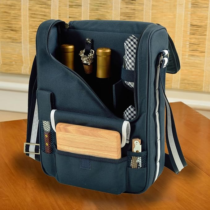 Illinois University Licensed Fighting Illini Deluxe Wine Carrier with Wine Glasses and Accessories for Two Assembled & Quality Approved in The USA