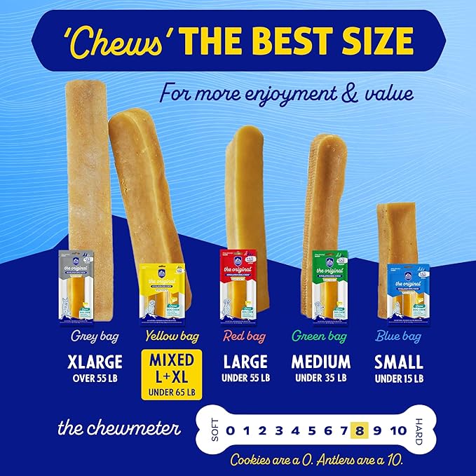 Himalayan Dog Chew Original Yak Cheese Dog Chew, 3 XL/Large Sticks, 3.3 oz, Gluten Free, Healthy Dog Treats, Grain & Lactose Free 100% Natural, Long Lasting Chews for Dogs Under 65 lbs