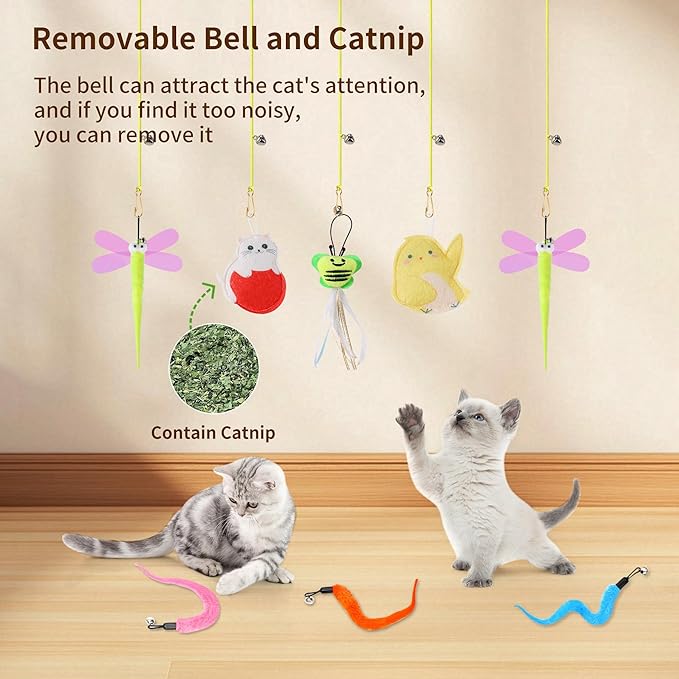 Interactive Cat Feather Toys 8Pcs,Interactive Wand,Cat Teaser,Indoor cat Hanging Interactive Toy Suitable for Bored Adult Cats and Kittens Play Chase Exercise