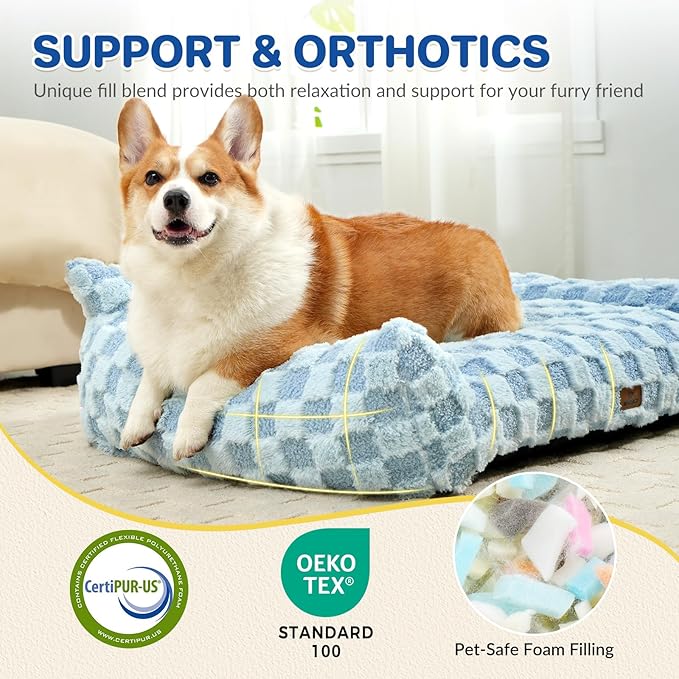 Cat Bed Cats Couch for Puppy and Kitten, Fluffy Pet Couch Small Dog Sofa Bed, Supportive Cat Sofa for Indoor Cats, Washable Cover & Non-Slip, 26 inch, Blue