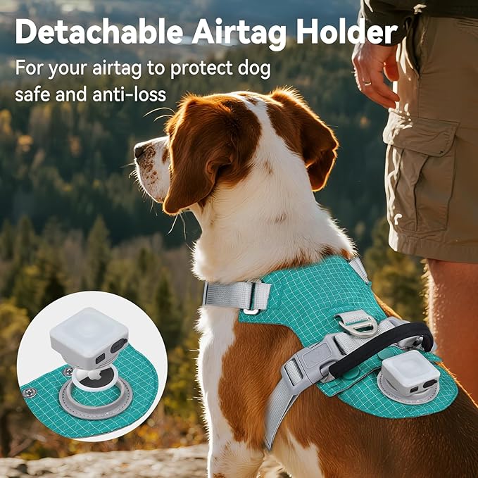 Joytale Lightweight Light Up Dog Harness, Rechargeable No-Pull LED Dog Harness with Detachable Light Box, Airtag Holder, Adjustable for Night Walking, Running & Everyday Use, Light Blue, M