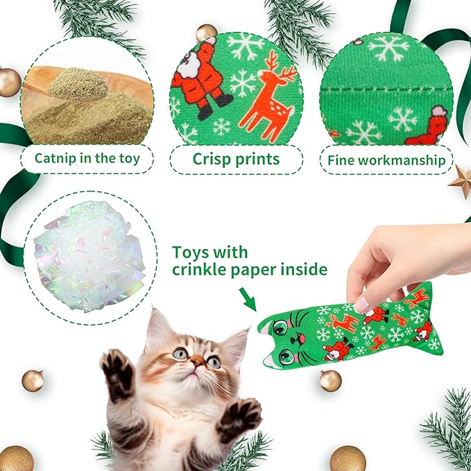 Christmas Catnip Toys for Large Cats Adult Indoor Cat Plush Toys with Crinkle Kitten Bite Dental Kicker Toy 6 Pcs