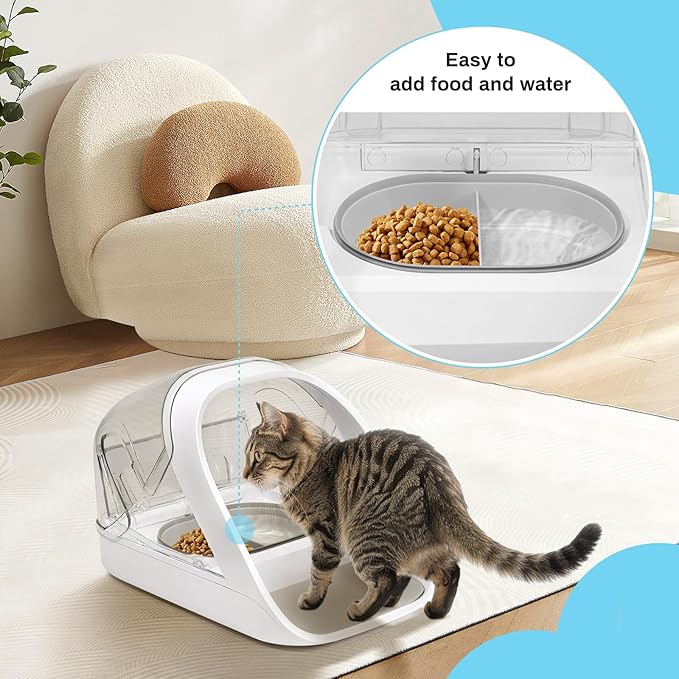 Replacement Mat & Bowl Set for Automatic Microchip Pet Feeder & Connect, 1 Split, 1 Flat Bowl and 1 Mat, Keep Food Fresh, Protect Cat Feeder, Easy to Clean(Grey)