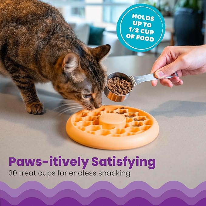 Catstages Cat Slow Feeder Bowl for Indoor Cats, Stimulating Treat Puzzle Toy, Dry or Wet Food, 1/2 Cup Capacity, One Size, Orange