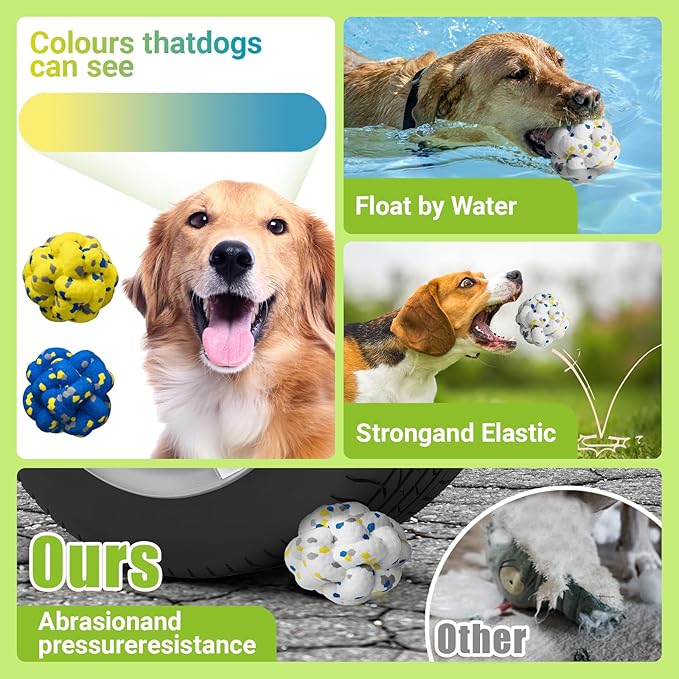 Upgrade Dog Balls Interactive Toys for Aggressive Chewers, Indestructible Tennis Durable Bouncy for Fetch Game, Lightweight Floating, White