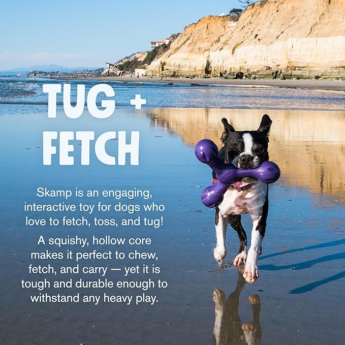 WEST PAW Zogoflex Air Skamp Tug-of-War Stick Dog Chew Toy – Hollow, Squishy Interactive Toy for Dogs, Puppies – for Chewing, Catch, Carry, Fetch, Dishwasher Safe, Latex-Free, Large 8.5", Aqua Blue