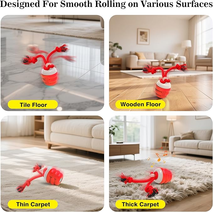 Interactive Dog Toys Balls, Squeaky Dog Toy Active Rolling Ball for Training,Fit for Large/Medium/Small Puppy and Boredom Dogs,Rechargeable Smart Automatic Dog Toys(Red)