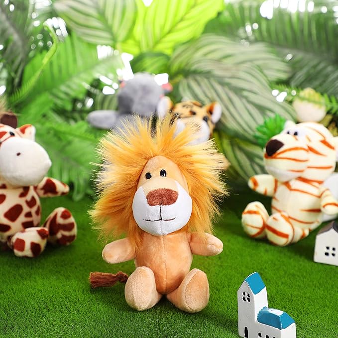 Sumind 12 Pieces Mini Stuffed Forest Animals Jungle Animal Plush Toys 4.8 Inch Cute Elephant Lion Giraffe Tiger Plush for Animal Themed Parties Achievement(Standing)