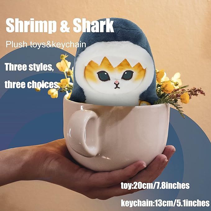 Kawaii Shark Cat Plush Toy Stuffed Animal Doll, Soft Pillow for Boys & Girls (Shark cat, 13cm/5.1in)