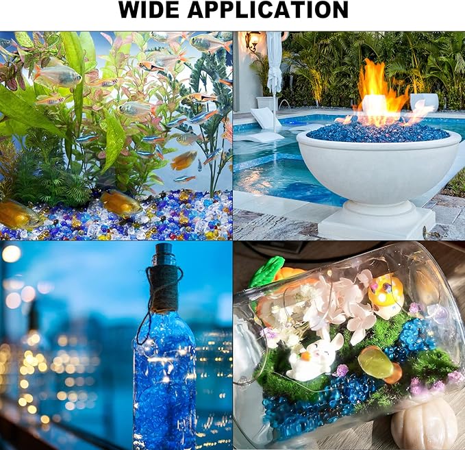 Keedolla 15 Oz Blue Mix Aquarium Glass Pebbles Stones Fish Tank Rocks Gravel, Aquarium Rocks Glass Gems Stones for Crafts, Vase Fillers, Garden, Succulent Plants Decor