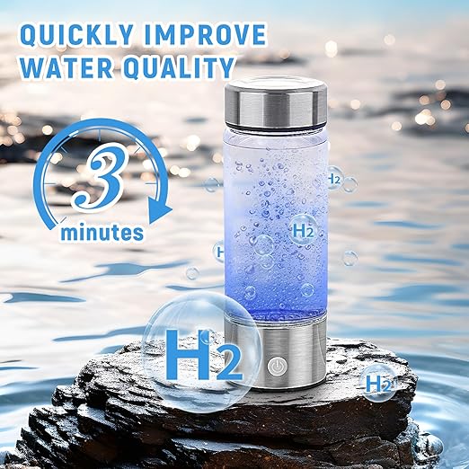 Hydrogen Water Bottle, Portable Hydrogen Water Bottle Generator, Rechargeable Hydrogen Water Ionizer Machine Quick Electrolysis Hydrogen Water Glass Health Cup for Office Travel Exercise Home, Silver