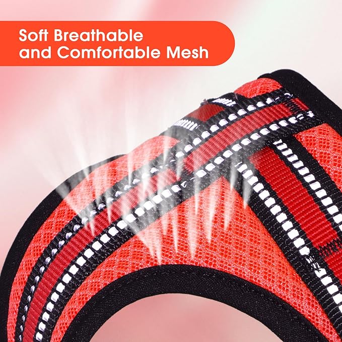 Wisedog Ajustable Mesh Breathable Dog Harness - Reflective Webbing, Lightweight No Pull Harness with 3 Fast-Release Buckles for Dogs Walking, Running and Outdoor Adventures, Orange S