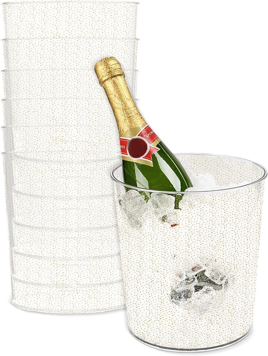 Ice Bucket for Champagne - 6 Pack Plastic Ice Buckets for Parties - 2.83L Gold Transparent Bridal Beverage Tub Cooler Catering Bar Accessories for Wine, Beer, Liquor, Spirits and Seltzers