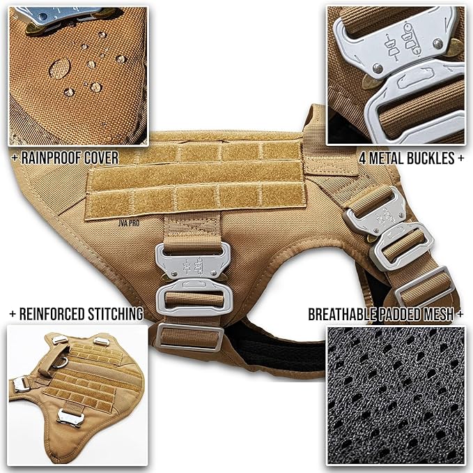 Tactical Dog Harness with Metal Buckle; Military Style Tactical Dog Vest Harnesses; Heavy Duty Harness for Medium Dogs with All Metal Components. Tan Medium (M)