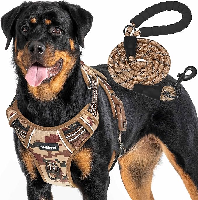 Heavy Duty Tactical Dog Harness for Large Dogs, No Pull Adjustable Pet Harness Reflective Service Training Easy Control Pet Vest Military K9 Working Dog Harnesses-X- Large, Desert Camo