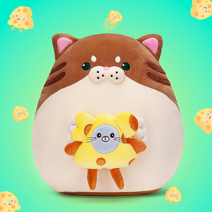 Original 12-inch Large Cat Plush Pillow Stuffed Animal Toy,Big Size Cute Soft Fat Hugging Cuddle Huggable Plushie,Gift for Kids