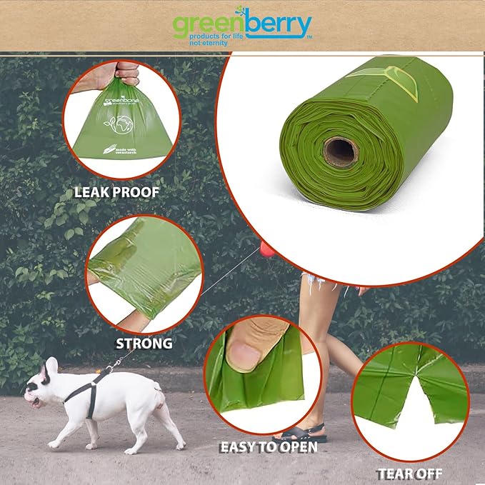 BioBase Cat or Dog Poop Bags Rolls with Handle Tie, Large Leak Proof- 12 Rolls -144 refills