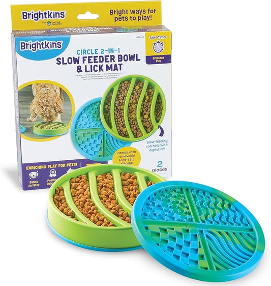 Brightkins Circle Slow Feeder and Lick Mat, Outdoor Puzzle Board, Interactive Dog Toys, Dog Birthday, Enrichment Bowls, Puppy Teething and Chewing, Stimulating Automatic Feeder