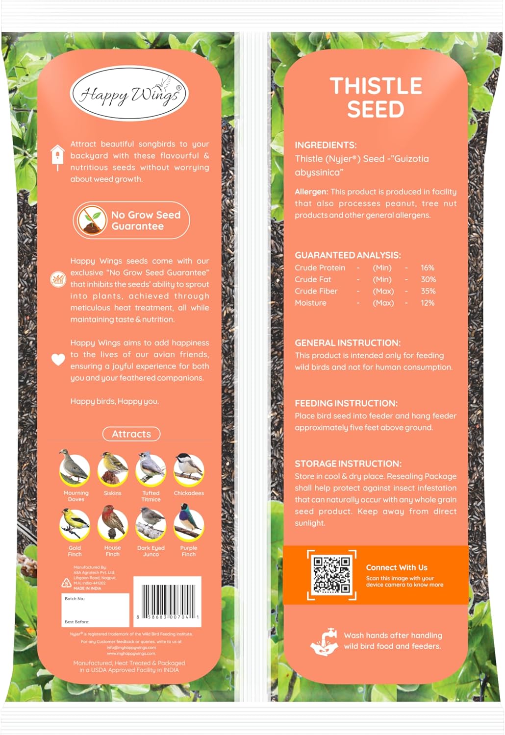 Nyjer Seed & Sunflower Seeds Wild Bird Food Combo - 5 Pound Pack I No Grow Seed I Bird Food for Wild Birds