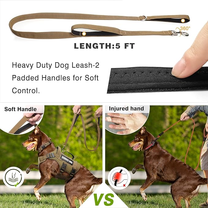 WINSEE Tactical Dog Harness with Dog Leash, Dog Collar, Service Working MOLLE Vest with 10 Pet Patches for Medium Dog, No Pull Military Harness and Backpack with Airtag Holdler