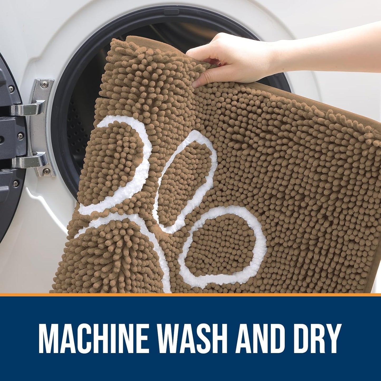 OLANLY Door Mat for Muddy Dog Paws 48x30, Ultra Absorbent Chenille Mud Doormat with Paw Print Design, Non-Slip Washable Doormat for Indoor Entryway, Quick-Dry Pet Bed Mats for Dirty Dogs, Tan