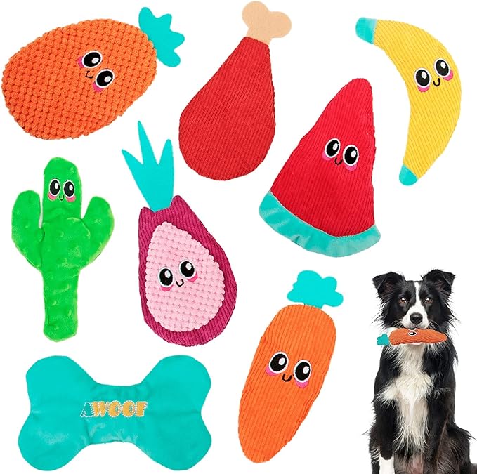 AWOOF Dog Toys No Stuffing, Crinkle Dog Toys for Aggressive Chewer Large Breed 8 Packs Flat Stuffless Puppy Doggie Toys Tough Durable Interactive Teething Dog Chew Toys for Small Medium Large Dogs
