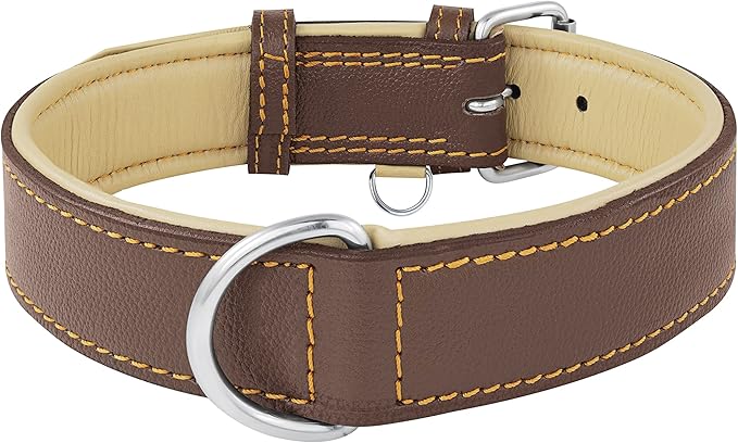 Riparo Adjustable Leather Dog Collar - Heavy Duty Wide Dog Collar for Small, Medium, Large and Extra Large Dogs with Dog Tag Holder (XXL: 2” Wide for 24”-29” Neck, Brown)