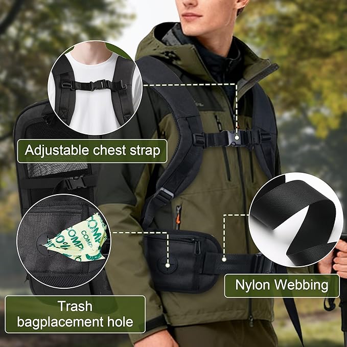 Dog Backpack, Breathable and Comfortable - with Chest Strap, Waist Strap, Safety Buckle and Elevated Interactive Pad, Ideal Pet Carrier Bag for Traveling, Hiking and Daily Walks, Black