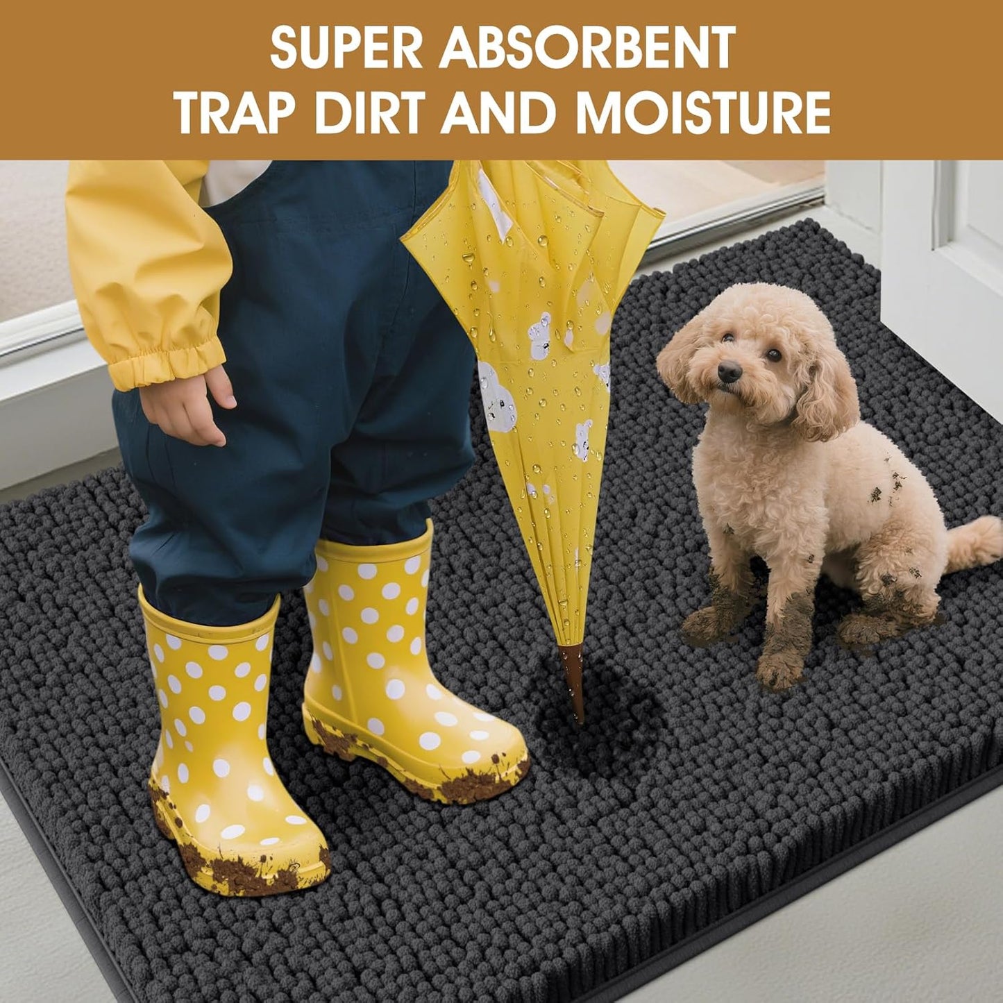 Extra Large Dog Door Mats for Muddy Paws, Chenille Absorbent Dog Mats, Non Slip Heavy Mud Mat for Dogs, Soft Pet Mat for Entryway, Mud Paws, Inside Floor,60" x 36", Dark Grey