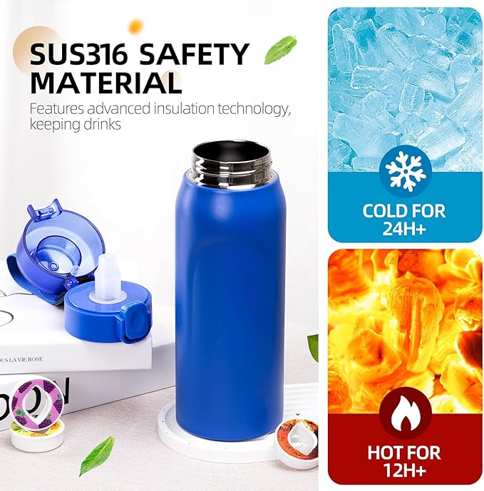 Air water bottle,750ML Air Water Bottle with 7 Flavor Pods, Stainless Steel Water Bottle with Straw, Sports Water Bottle Suitable for Outdoor Sport (Blue)