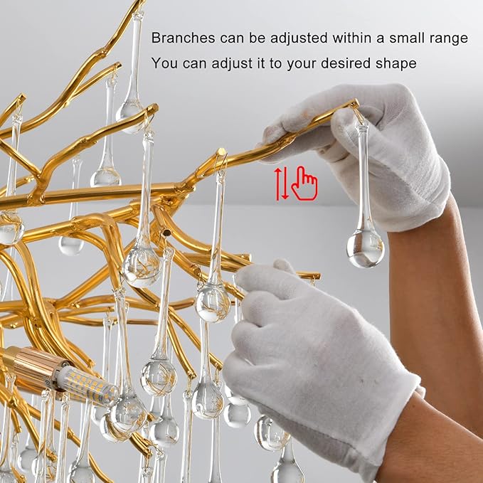 31.5 Inch Modern Crystal Chandeliers,10-Light Gold Tree Branch Chandelier Hanging Light Fixtures,Raindrop Chandeliers for Dining Room,Living Room