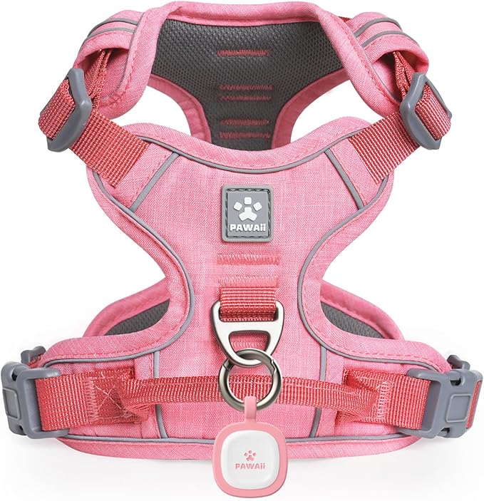 Pawaii No Pull Dog Harness with Pet ID Tag,Reflective Strips No Choke Front O Ring Breathable Mesh Adjustable Soft Padded Pet Vest with Easy Control Handle for Large Dogs